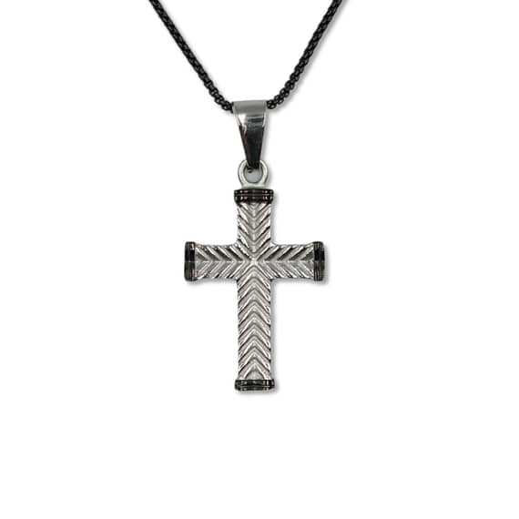 Ανδρικός ατσάλινος σταυρός με μαύρη αλυσίδα